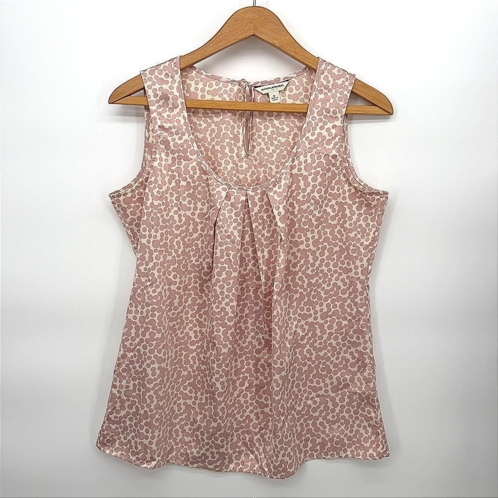 Banana Republic Sleeveless Blouse Pink Polka Dot Pleated Career Shell Medium